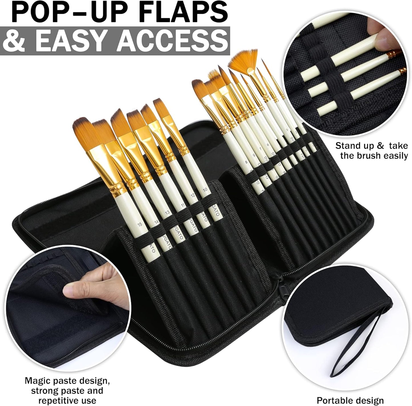 DUGATO Short Paint Brush Holder & Organizer 5.4x10.7 Inches, Blue Canvas Bag for Brushes up to 9.3" Length, Case with 15 Slots, Artist Brush Carrying Case (Brush Not Included)