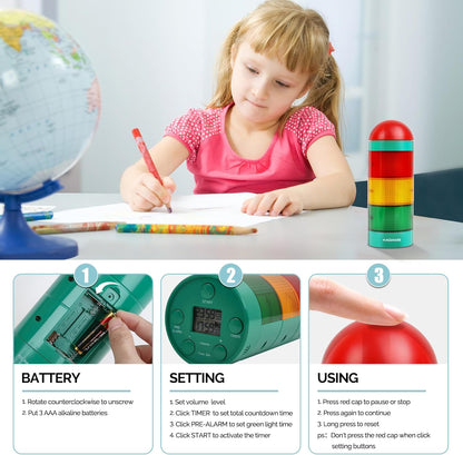 KADAMS Visual Timer for Kids with Audio Pre-Alarm - Traffic Light Alarm for Kids Toddler Teachers Classroom Home Time Management Tool 24hr Countdown Pause Memory Function