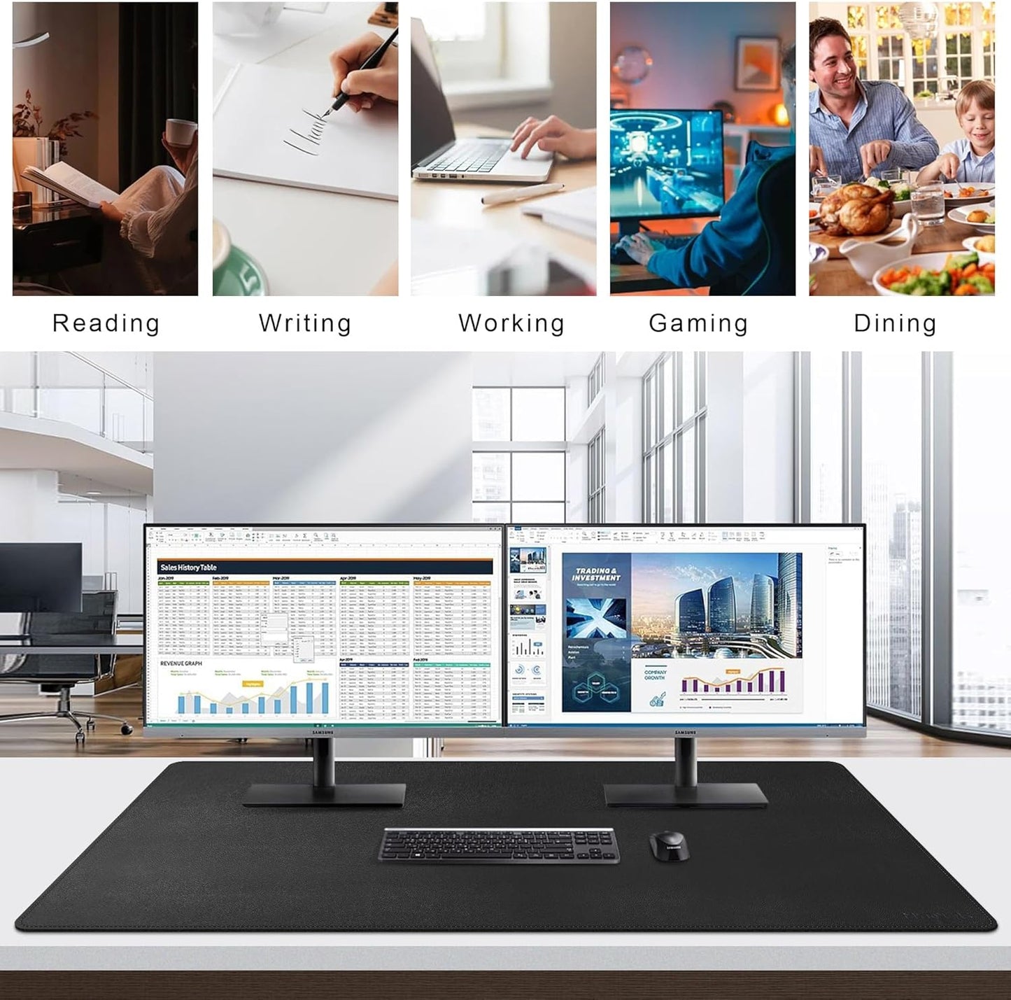 Mydours 40" x 20" Extra Large Desk Mat, PU Leather & Cork Desk Pad, Large XXL Desk Mouse Pad for Workstation, Office, Home, Computer Desk Mat with Keyboard & Mouse (Black)