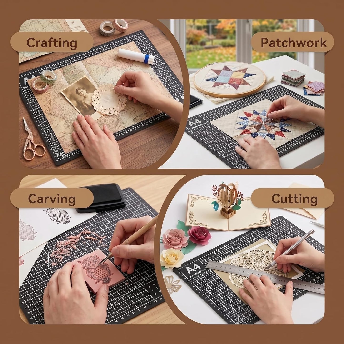 Professional A4 Self-Healing Cutting Mat, Non-Slip Craft Cutting Board with Grid, Durable PVC Material for Handmade Scrapbooking, Sewing, Model Making and Office Desktop Protection