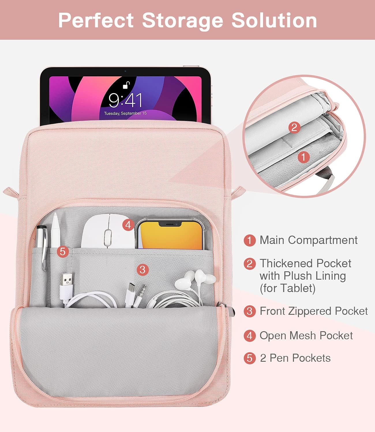 MoKo 13 Inch Tablet Sleeve Bag, Fits with 13 Inch New iPad Pro M5 & Air M4/M3, iPad Pro 12.9 M2&M1,Surface Laptop Go 12.4,Galaxy Tab S8+/S9+ 12.4,Handle Carrying Case with Shoulder Strap,Black &Gray