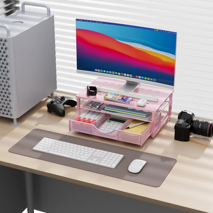 gianotter Computer Monitor Stand Riser, office organizer with Drawer, Office Organizers Storage for Classroom Office Supplies (Wood)