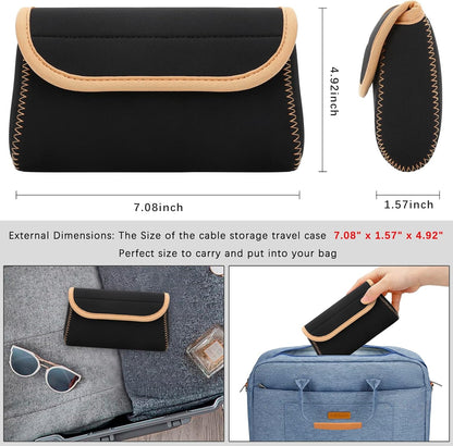 Small Neoprene Tech Pouch, Travel Cable Organiser Bag, Electronics Accessories Carry Storage Bags for MacBook Power Adapter, Power Bank, Wireless Mouse, Phone Charger, or Small Devices, Brown