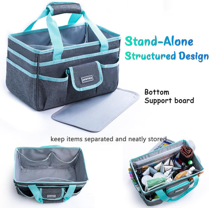 Art Supply Organizer Tote Bag – Craft Caddy with Handle, Utility Storage Tote with Multiple Pockets & Adjustable Divider for Stationary, Sewing, Scrapbooking, School, Office, Medical Supplies