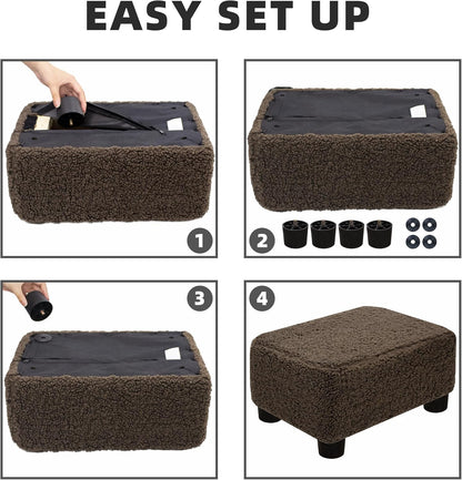 CAROLMADE Small Foot Stool Ottoman Footstool with Legs Under Desk Footrest for Living Room Bedroom and Office, Soft Ivory White