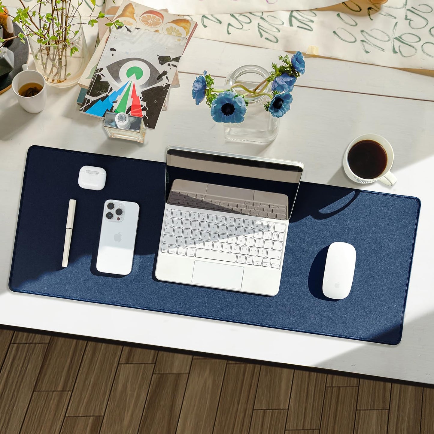 Reniteco Waterproof Large Gaming Mouse Pad with Durable Stitched Edges, Non-Slip Rubber Base, Grainy Jacquard Mouse Mat Desk Pad for Home Office Gaming, 31.5''x11.8''x0.12'', Matte Beige