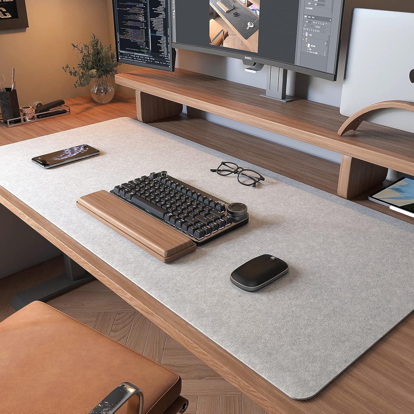 DAWNTREES Large Felt Desk Mat, 40''x16'' Full Keyboard and Mouse Pad for Office and Home, Computer Desk Mat for Desktop, Non-Slip Felt Desk Pad Protector