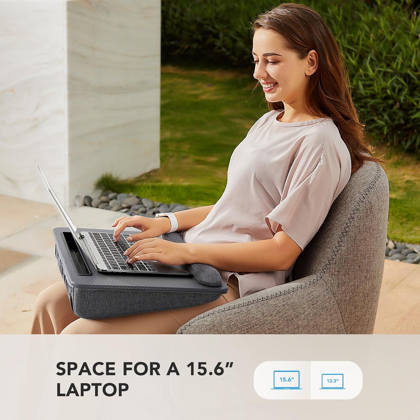 HUANUO Laptop Lap Desk - Portable Lap Desk with Pillow Cushion, Fits up to 15.6 inch Laptop, with Anti-Slip Strip & Storage Function for Home Office Students Use as Computer Laptop Stand, Book Tablet