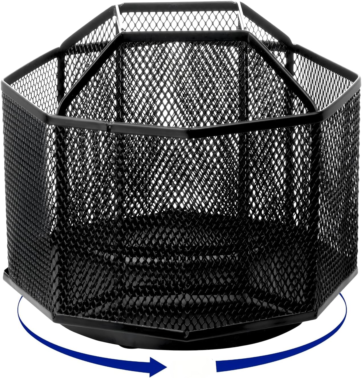 Comix 360° Rotating Pen Holder for Desk, 5 Compartments Office Desk Organizer, Black Mesh Metal Pencil Holder Cup for Office Home School