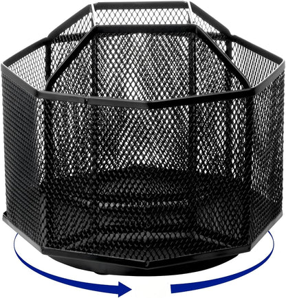 Comix 360° Rotating Pen Holder for Desk, 5 Compartments Office Desk Organizer, Black Mesh Metal Pencil Holder Cup for Office Home School