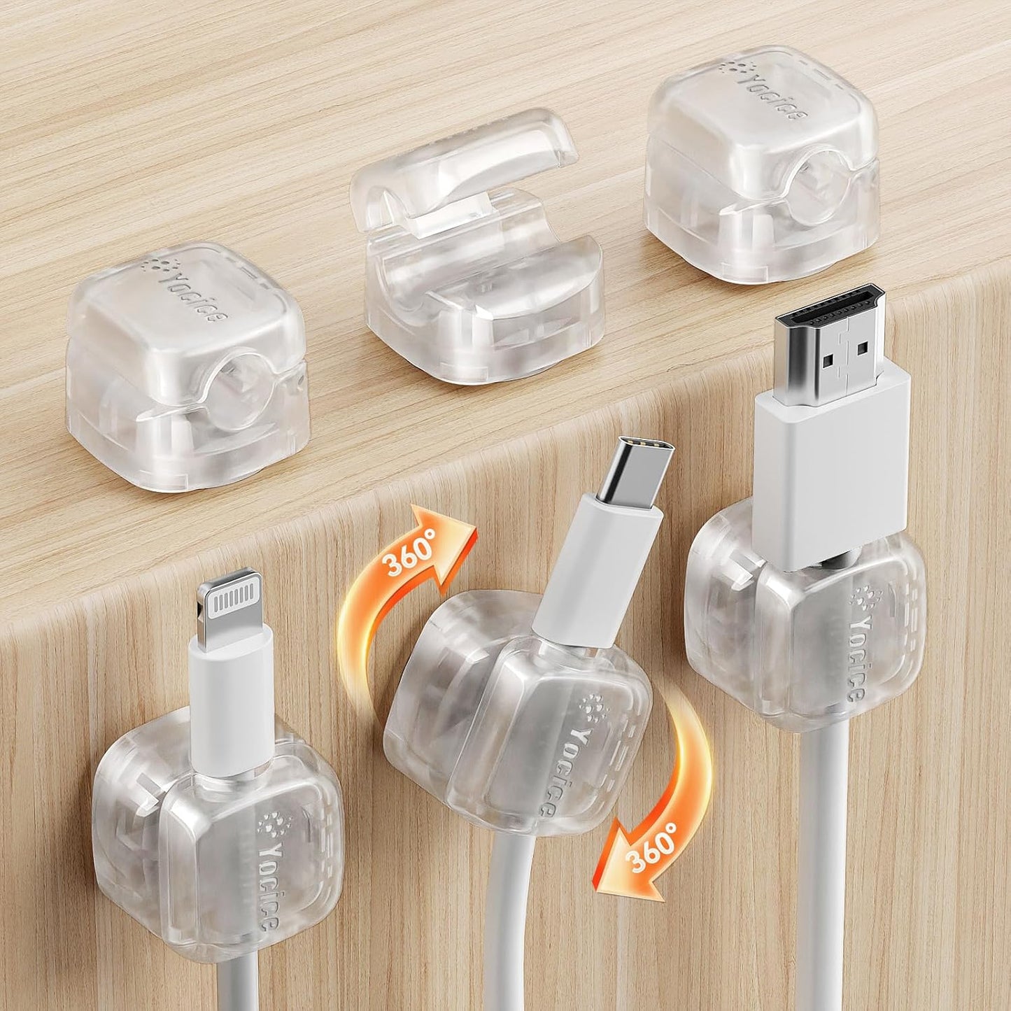 12Pack Rotatable Cord Organizer,Spring Cable Clips Desk Cable Management Cord Holder Adhesive Phone Charger Cord Clips for Home Office Car Wall Nightstand Accessories, Clear