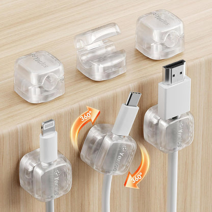 12Pack Rotatable Cord Organizer,Spring Cable Clips Desk Cable Management Cord Holder Adhesive Phone Charger Cord Clips for Home Office Car Wall Nightstand Accessories, Clear