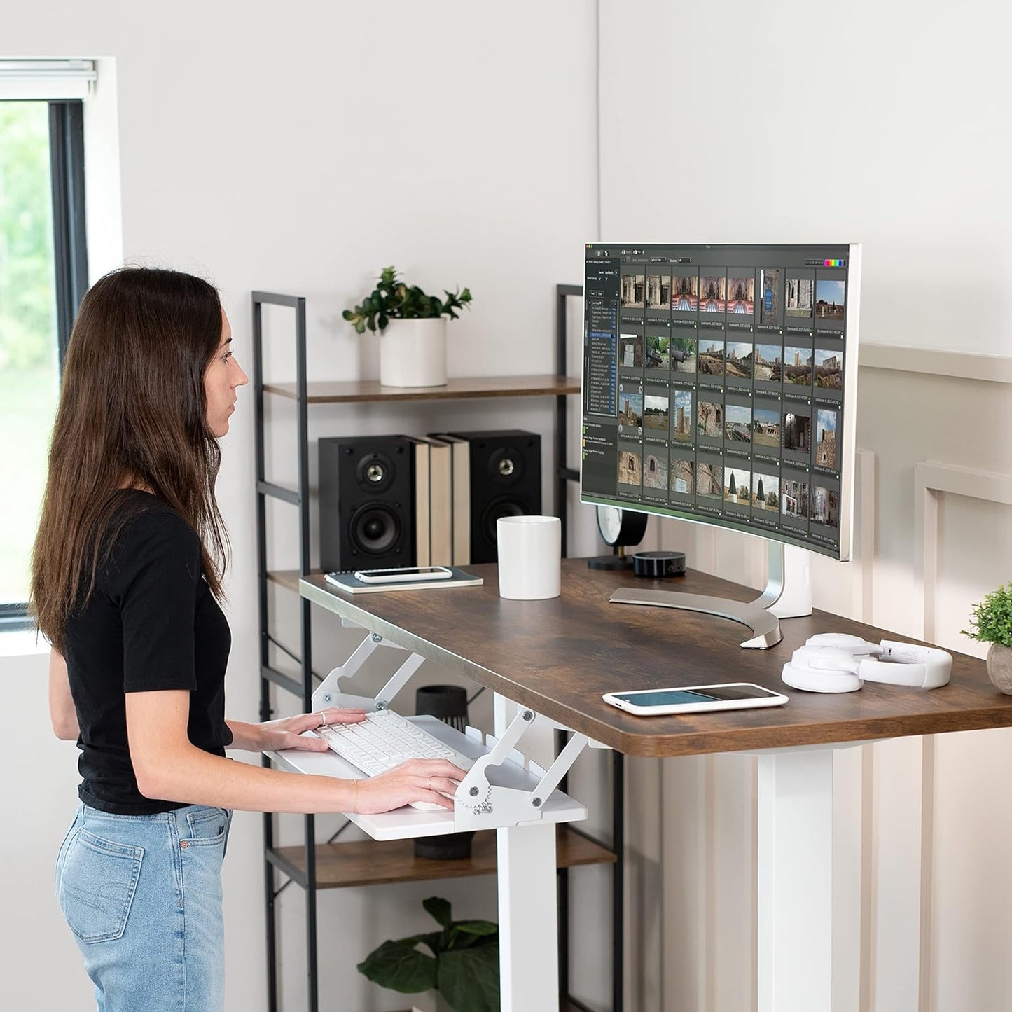 VIVO Large Under Desk 34 x 11 inch Computer Keyboard and Mouse Tray with Swinging Height Adjustment, 12 Settings, Platform Drawer for Typing, Black, MOUNT-KB34S