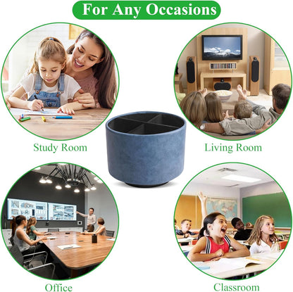 Round Leather Art Supply Organizer,Remote Control Holder,360 Degree Rotating,Multi-Functional Pencil Holder,4 Compartments Desktop Stationary Organizer(1-Fractal Flower) | Round - Colors C