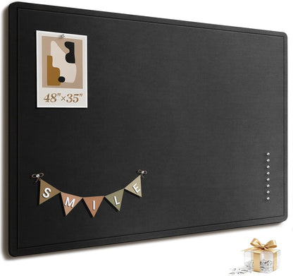 Large Bulletin Board, 35 X 17 Inches Felt Cork Board with 40 Pushpins, Foldable Felt Notice Pin Board Photo Display Board with Self-Adhesive Tape for Office Home School (Oatmeal, 35x17 inch)