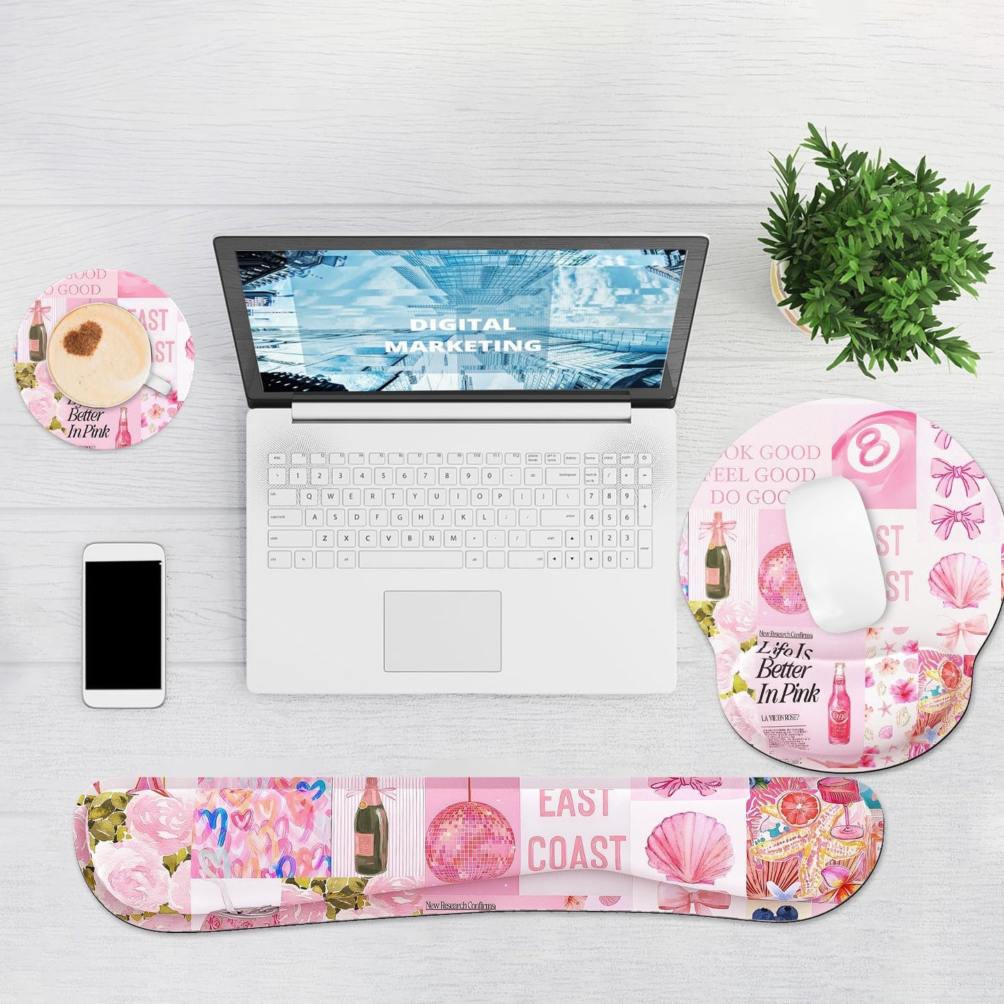 Ergonomic Mouse Pad with Wrist Rest and Keyboard Wrist Rest, Memory Foam Wrist Rest for Computer Keyboard, Easy Typing, Pain Relief, Mouse Pad Wrist Support for Gaming,Office, Laptop, Black Flower