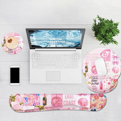 Ergonomic Mouse Pad with Wrist Rest and Keyboard Wrist Rest, Memory Foam Wrist Rest for Computer Keyboard, Easy Typing, Pain Relief, Mouse Pad Wrist Support for Gaming,Office, Laptop, Black Flower