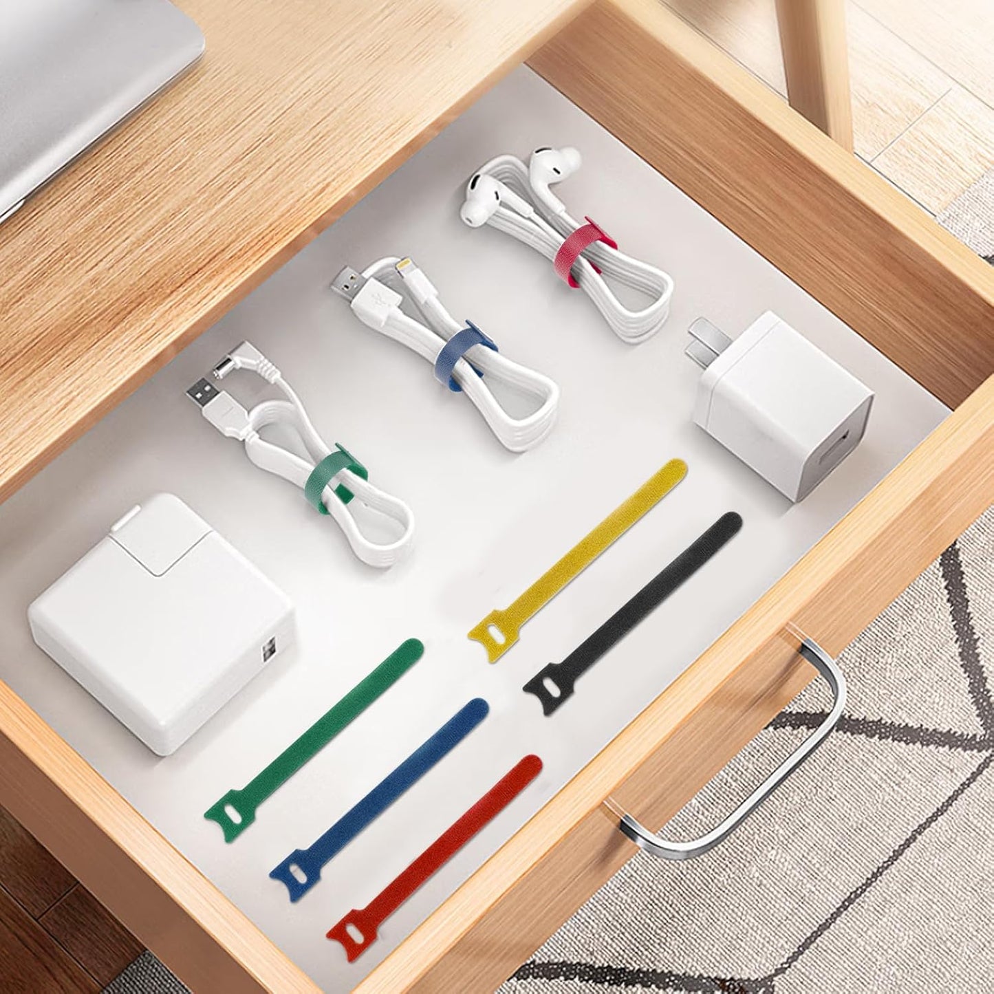 25 Pcs Silicone Cable Ties, Reusable Cable Straps Wire Organizer, Cable Management Cord Organizer for Fastening Earphone Phone Charger Home Office Desk Kitchen Appliances Cable Cords Wires