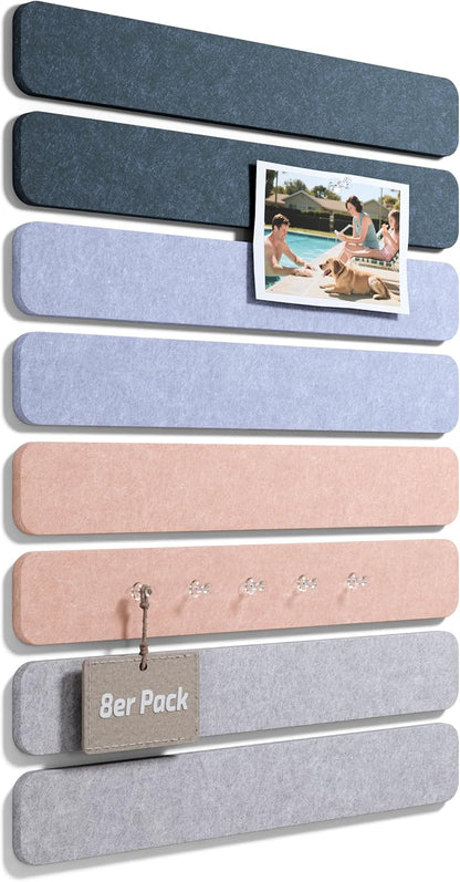 Fluxynara Cork Board Alternative Felt Strip Board 8-Pack 13"x2", Office Pin Board with 50 Push Pins, Adhesive Install for Bedroom Door & Home Office(Linen Dusk)