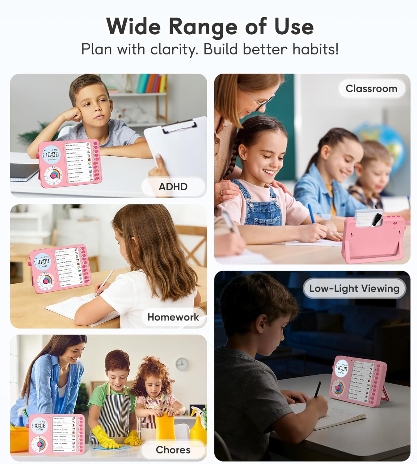 3-in-1 Visual Timer & ADHD Tool for Kids – ADHD Task Timer for Adults with Visual Schedule, Chore Chart & Planning Board for Home, School, Classroom, Work (White)