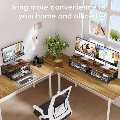 OPNICE Computer Monitor Stand Riser, Desk Organizer with Drawer, Printer & Laptop Stand, Office Desk Accessories & Workspace Desktop Organizers Storage for Office Supplies(Black)