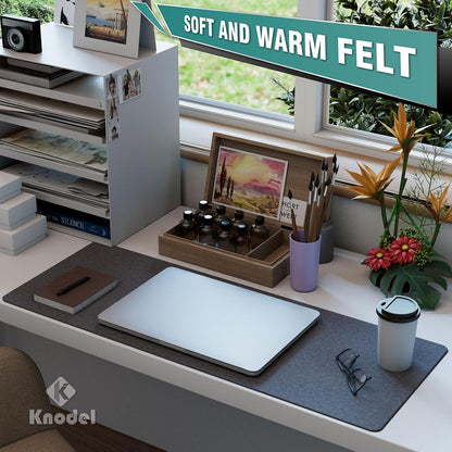 K KNODEL Felt Desk Mat, Large Desk Pad Protector, Office Computer Desk Mat for Keyboard, Non-Slip Mouse Pad (Dark Gray, 31.5"x11.8")