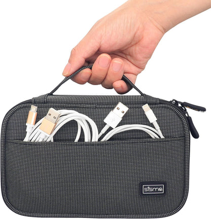 sisma Travel Electronics Organizer Small Carrying Case for Cables Phone Chargers USB Plugs Power Cords Earbuds Adapter Tech Accessories Pouch -Grey
