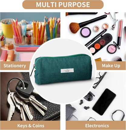 Pencil Bag Pen Case, Soft Corduroy Small Pencil Pouch Organizer with Zipper, Cute Pencil Case Pouch Stationery for Girls and Boys – Apricot