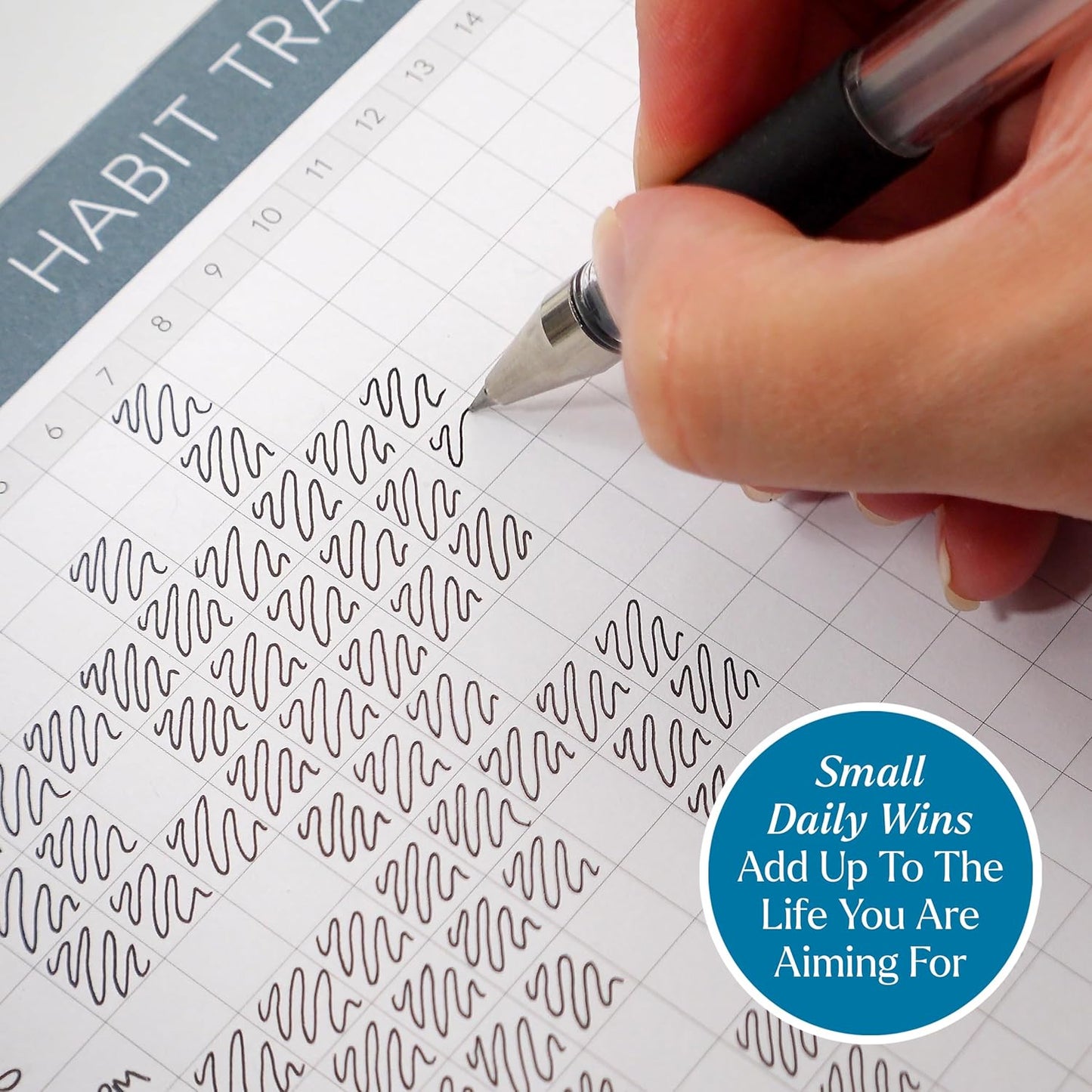 Habit Tracker Hero Desk Pad by Clear Mind Concepts® – 24 Monthly Undated Tear-Off Sheets - 160gsm Thick Paper - Includes Daily & Weekly Sections - A4 Size (Grey Blue, A4 Landscape)