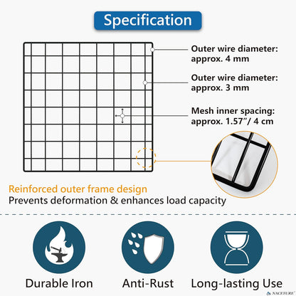 NACETURE 4 Pack Heavy-Duty Grid Wall Panels 12x12 – Double Wire Reinforced Wire Mesh Organizer, 30 lbs Capacity, Wall Display with Hooks & Accessories – Easy to Install for Home, Office & Décor