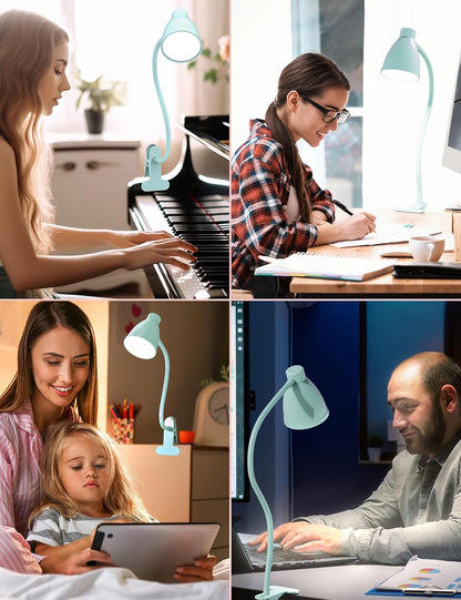 BOHON Clip on Light, 10W 38 LED Desk Lamp with Clamp, 5 Color 10 Brightness Auto Off Timer, Flexible Neck Clip Lamp, Desk Lights for Office Home Bed Bedside Reading, Bright Yellow