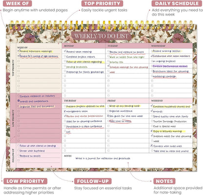 Weekly To Do List Notepad with 52 Undated Sheets（8.5"×11"）- Undated Weekly Planner Notepad for Office Desk Accessories and Supplies - Midnight Lilac