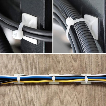 Strong Back-Glue Self Adhesive Cable Zip Tie Mounts Kit - 100 Set Cable Management Clips with 6" Zip Ties, Wire Holders - Outdoor Sticky Wire Organizer Clips-Black