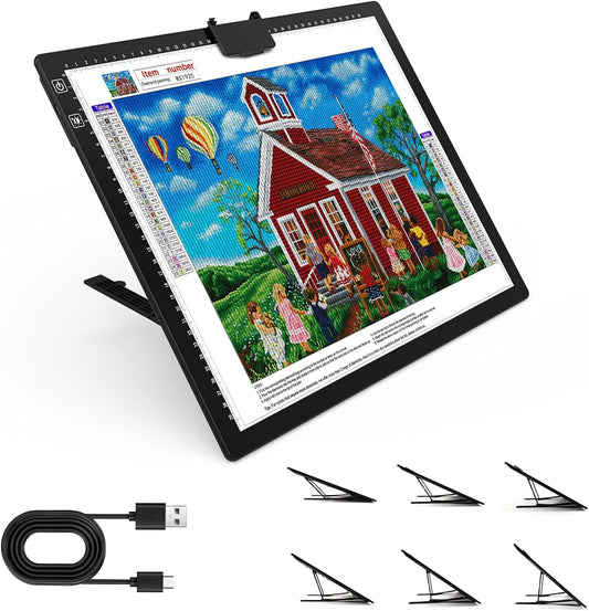 HIUKCOLED Rechargeable A4 Light Pad, Battery Powered Light Board with Carry Bag, Built-in Top Clip＆Stand, Stepless Dimmable＆6-Level Brightness Adjustable, Wireless LED Tracing Box for Weeing Vinyl