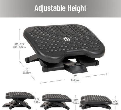 Mind Reader Foot Rest, Under Desk at Work, Ergonomic, Height Adjustable, Office, Plastic, Black