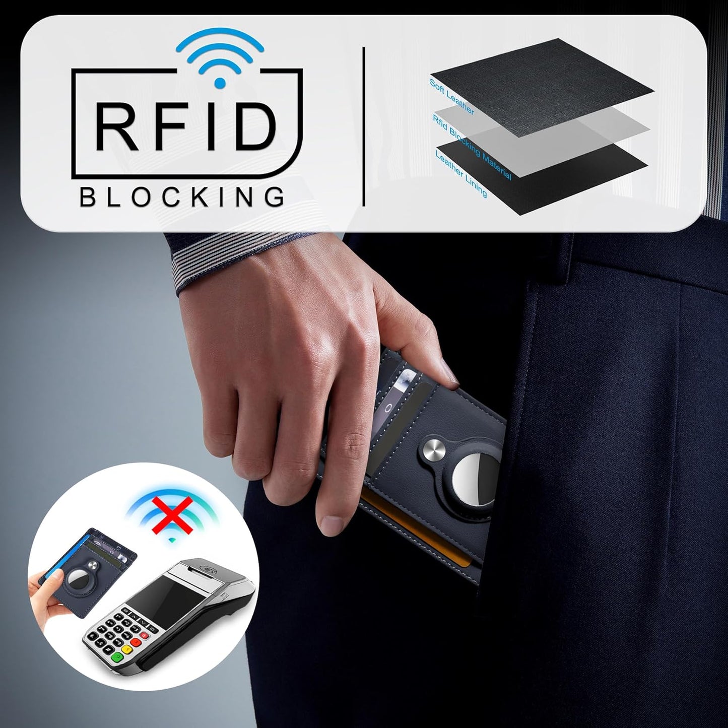 Slim Minimalist Front Pocket Air Tag Wallet, RFID Blocking Card Holder Wallet with Airtag Holder