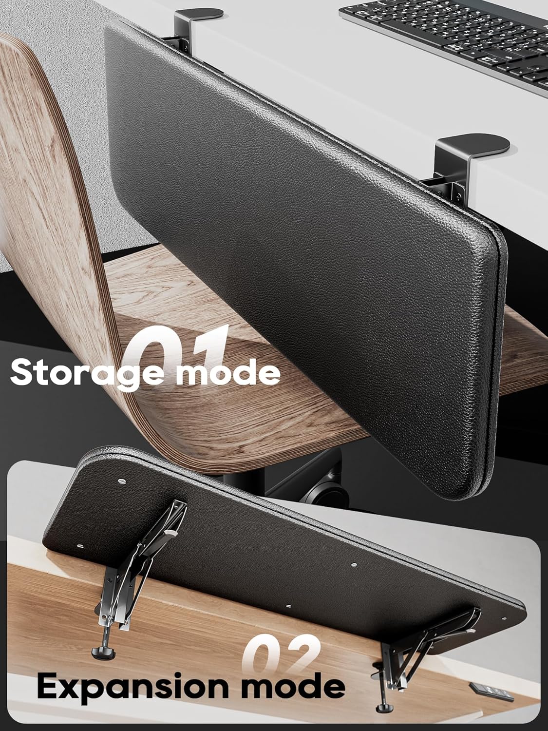 NODOCA Arm Rest for Desk, Ergonomics Wrist Rest, Desk Extender, Soft Sponge Built-in, Comfortable Arm Support for Desk, Wrapped in Eco-Friendly Leather, Foldable Elbow Rest for Desk(2, Black, 8.9'')
