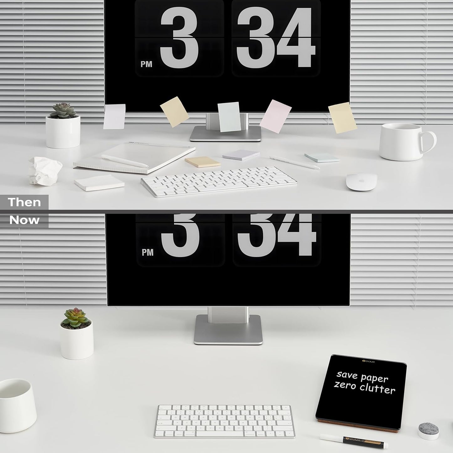 YEOUX Glass Desk Whiteboard with Reversible Wood Stand, Desktop Small White Board, Reusable Mini Dry Erase Board 6.7"x9.5" for Office, Home, School, Marker&Eraser Included