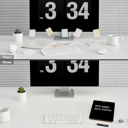YEOUX Glass Desk Whiteboard with Reversible Wood Stand, Desktop Small White Board, Reusable Mini Dry Erase Board 6.7"x9.5" for Office, Home, School, Marker&Eraser Included