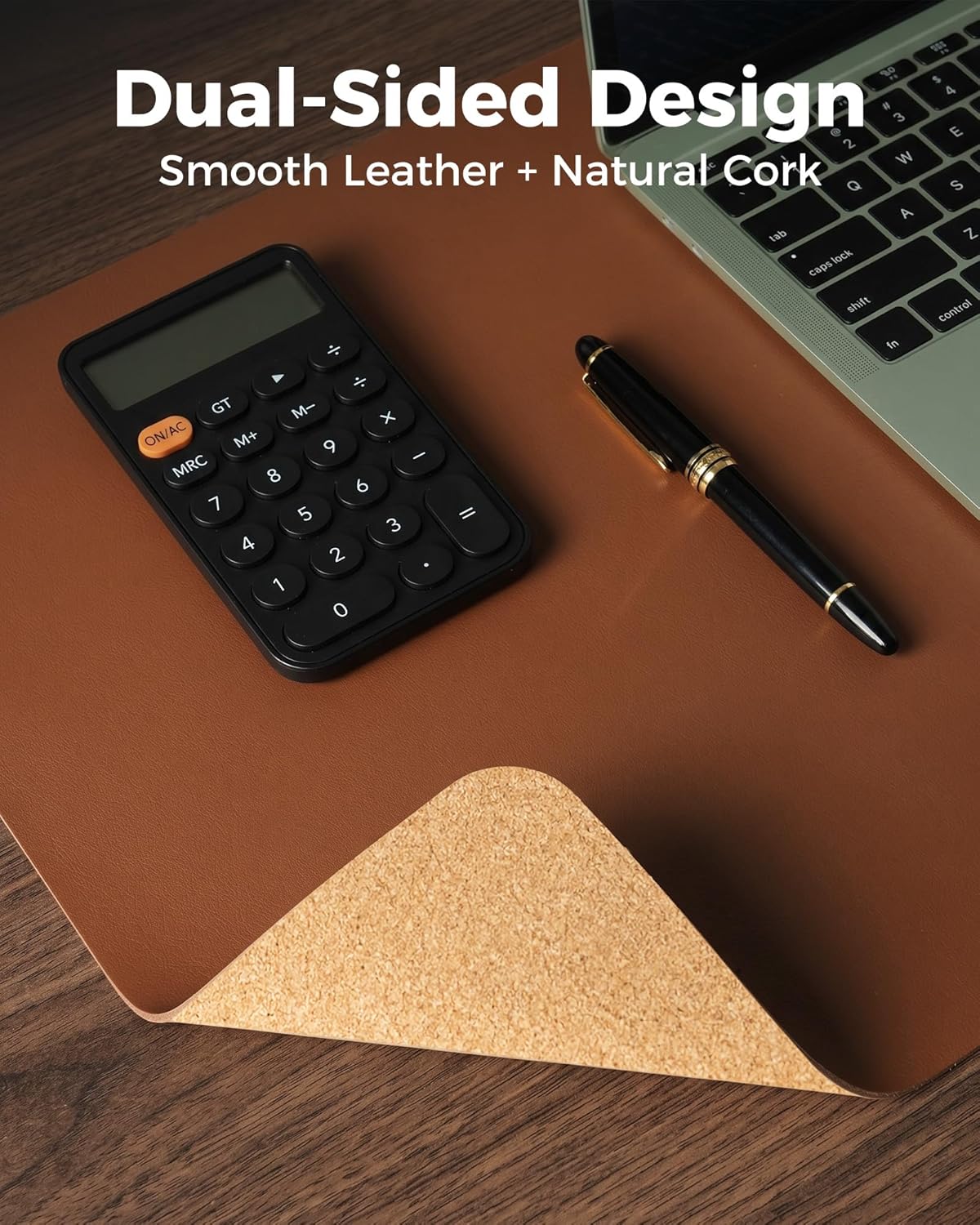 Aothia Dual-Sided Desk Pad - 25.6x13.7 inches Leather Desk Mat, Natural Cork Desk Pad Protector, Large Mouse Pad for Desk, Waterproof Desk Blotter Pad, Desk Writing Pad for Office Work/Home, Black