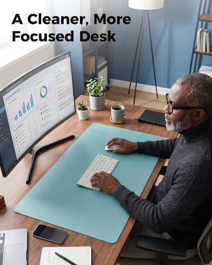Aothia Dual-Sided Desk Pad - 25.6x13.7 inches Leather Desk Mat, Natural Cork Desk Pad Protector, Large Mouse Pad for Desk, Waterproof Desk Blotter Pad, Desk Writing Pad for Office Work/Home, Black