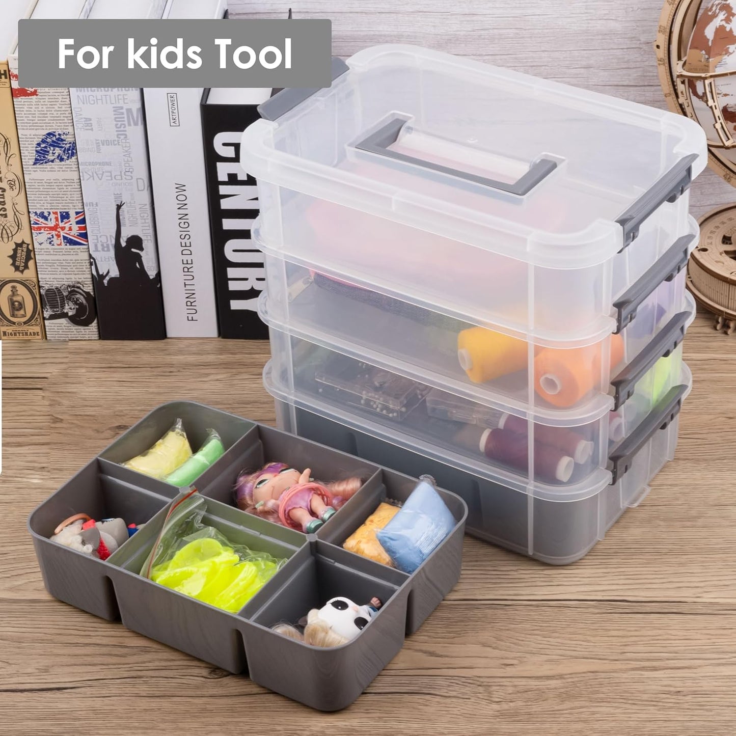 CraftGenes Art Supply Storage Organizer with 2 Removable Trays, 4-Layer 10QT Durable Craft Organizers and Storage for Sewing, Tool, Office Supplies, Art, Craft Supplies