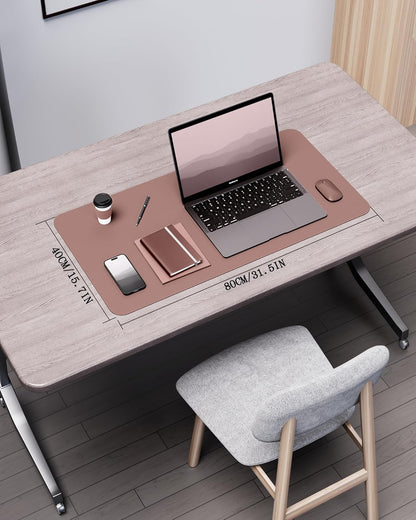 YSAGi Double-Sided Desk Pad, 31.5"x15.7"Leather Desk Mat, Eco Cork Desk Pad Protector,Large Mouse Pad,Waterproof Desk Blotter for Office/Home(Coffee)