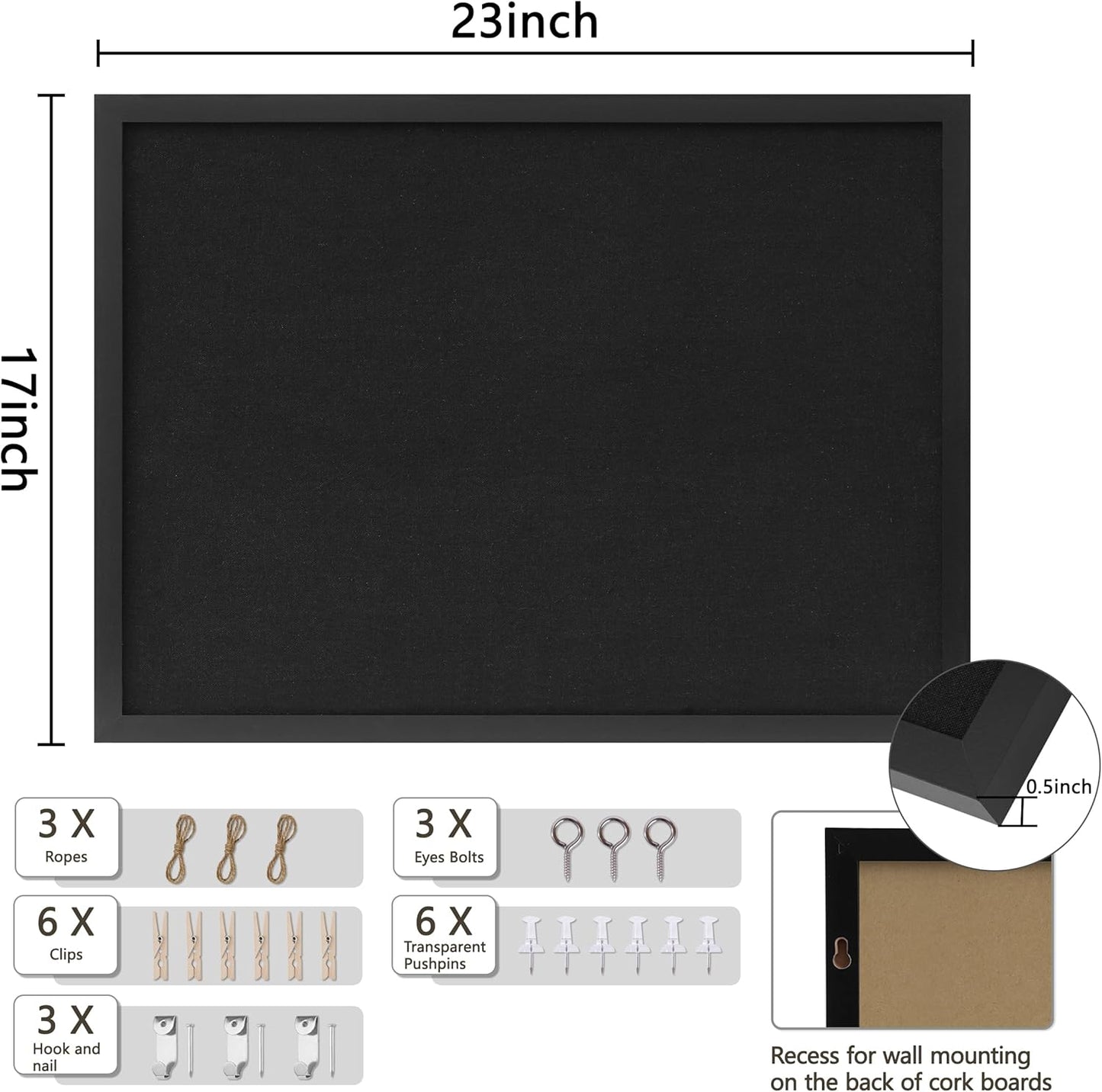 DAHAPYBOO Cork Board with Linen White,Bulletin Board 17"x12" Hanging Corkboards for Office Home School Message Board or Vision Board Decoration.