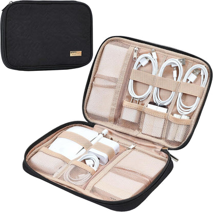 NISHEL Travel Cord Organizer Case, Tech Electronic Bag, Essentials for Charger, Cable, Phone, Hard Drive, USB, SD Card, Pink