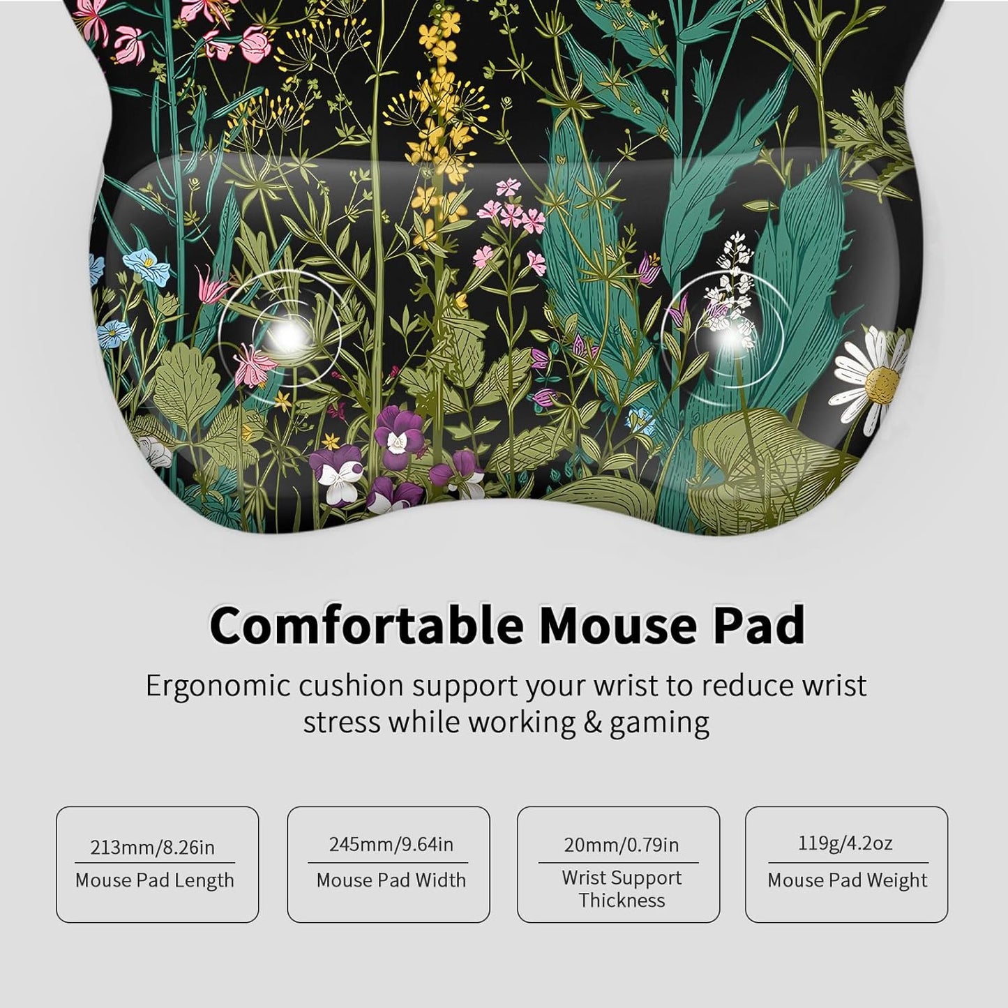 EooCoo Ergonomic Mouse Pad with Wrist Support, Mousepad with Memory Foam Wrist Rest and Non-Slip Base for Computer, Cafe, Home & Office, 9.64 x 8.26 in Office Desk Accessories