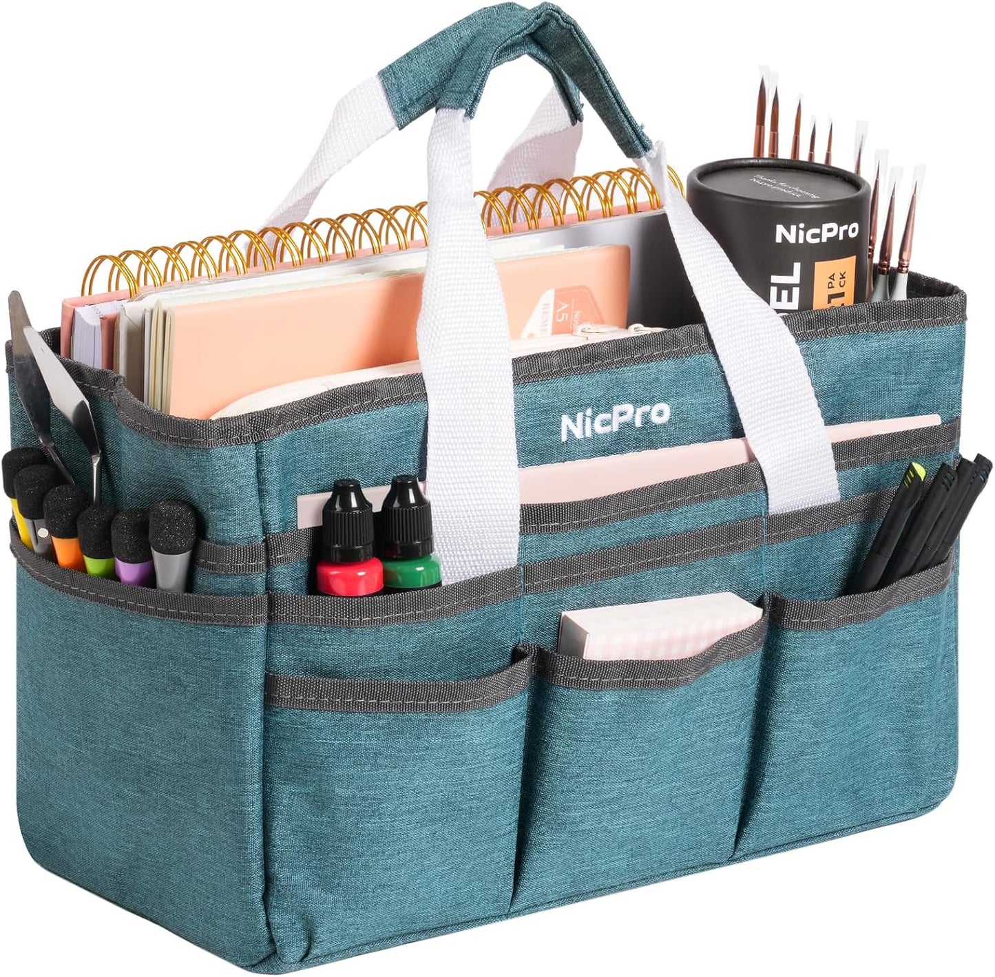 Nicpro Craft Organizer Art Bag, Tote Bag For Art Supply Storage, Portable Supply Organizers Caddy with Multiple Pockets, Craft Bag for Drawing, Scrapbooking, Journal, Sewing, School, Office Supplies