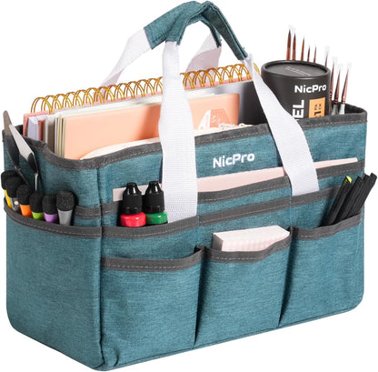 Nicpro Craft Organizer Art Bag, Tote Bag For Art Supply Storage, Portable Supply Organizers Caddy with Multiple Pockets, Craft Bag for Drawing, Scrapbooking, Journal, Sewing, School, Office Supplies