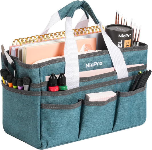 Nicpro Craft Organizer Art Bag, Tote Bag For Art Supply Storage, Portable Supply Organizers Caddy with Multiple Pockets, Craft Bag for Drawing, Scrapbooking, Journal, Sewing, School, Office Supplies