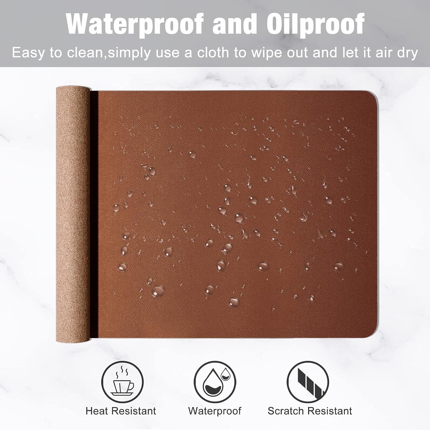 Hsurbtra Desk Pad, 23.6" x 13.8" PU Leather Desk Mat, M Extended Mouse Pad, Waterproof Desktop Blotter Protector, Non-Slip Ultra Thin Small Laptop Keyboard Writing Mat for Office Home, Pink